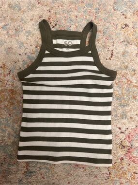 SO Olive & White Striped Ribbed Tank